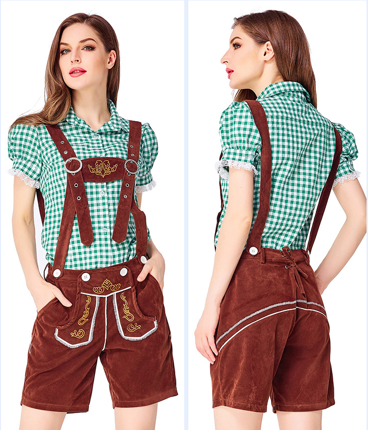 Womens Oktoberfest Outfit Embroidered Blouse with Lederhosen Shorts